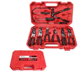 Betooll 653461666713 9pc Hose Clamp Pliers Set Long Reach Flexible Tool - Red/black