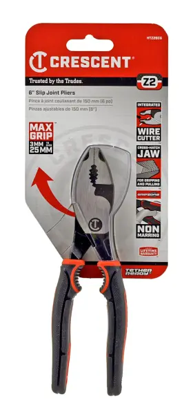 Htz26cg Crescent 6 Inch Slip Joint Pliers With Wire Cutter Ergonomic Handles Dual Material Plier