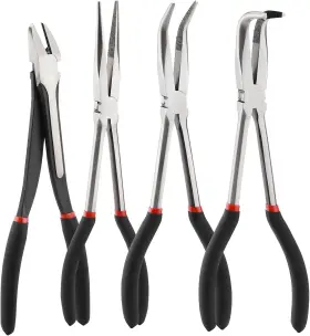 Mp148 Focus Auto Tools 4pcs Long Reach Pliers Set-11 Inch Needle Nose 45 And 90 Bent Diagonal