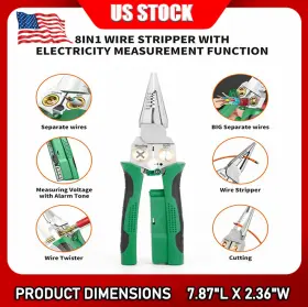 2.36w Hewworth 7.87l Wire Stripper Twister Cable Scissors Voltage Tester Pliers 8-in-1 2.36w Hewworth 7.87l Wire Stripper Twister Cable Scissors Voltage Tester Pliers 8-in-1