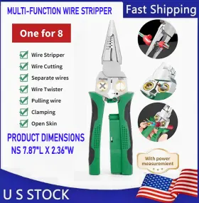 Exx019-gn Hewworth 8-in-1 Wire Stripper Twister Set - Includes Cable Scissors Voltage Tester Pliers