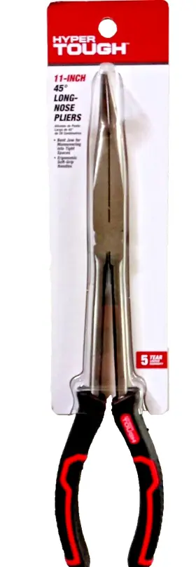Hyper Tough 076812150875 Hypertough 11 Inch 45 Degree Bent Jaw Long-nosed Pliers Ergonomic Soft Grips New
