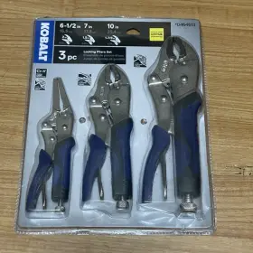 Kobalt 0464613 Locking 3 Piece Pliers 6.5 Inch Long Nose 7 Curved Jaw 10 Curve