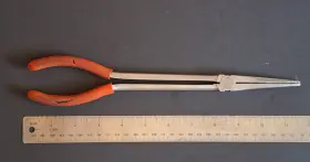 P112s-o Mac Tools Vintage 11.5 Inch Long Reach Straight Needle Nose Pliers Orange Handle
