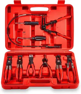 Maxhanest 740953397184 Flexible Automotive Hose Clamp Clip Plier Tool Set Swivel Jaw Flat Angled Band