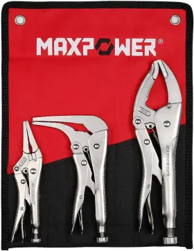Mxp07 Maxpower 3 Piece Locking Pliers Set 6 Inch Long Nose And 10 Wide Open 7 Offset