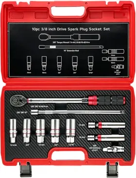 Hzzft006 Meilsury 10-piece 360 Swivel Magnetic Spark Plug Socket Set Includes 3/8-inch Torque