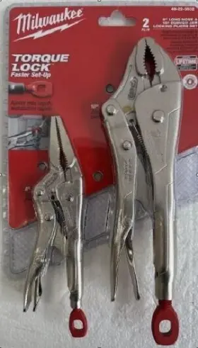 48-22-3602 Milwaukee Tool 2 Pc 10 Inch Curved Jaw And 6 Long Nose Torque Locking Pliers