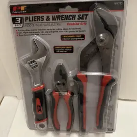W1733 Performance Tool 3pc Plier And Wrench Set Cushion Grip Anti Slip Handles