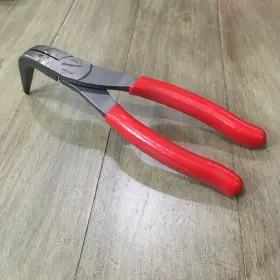 497cf Snap-on Tools 90 7 1/2 Inch Bent Needle Nose Pliers Red Soft Grip Usa