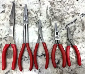 911acf-911acp-61acp-95acf Snap-on Tools Usa New 5 Piece Red Soft Grip Long Neck Needle Nose Pliers Lot Set