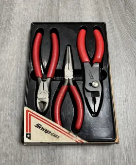 Pl300acp Snap-on Vintage 3 Piece Soft Grip Plier Set With Tray Very Nice