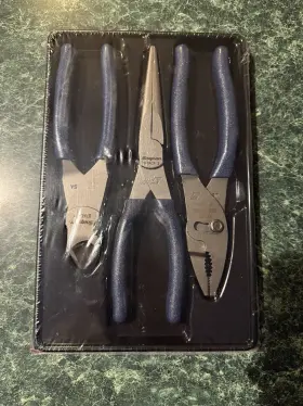 Pl307acfmb Snap-on Tools 3 Piece Blue Soft Grip Plier Set With Tray New