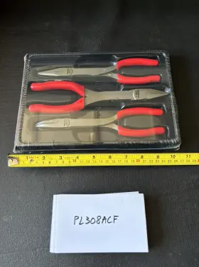 Pl308cf Snap-on Tools 3 Pc Plier Set Red Needle Nose Angle Flat Tip New