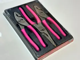 Pl347acfep Snap-on New Tools Usa 3pc Pink 8 Inch Talon Grip Slip-joint Pliers Set