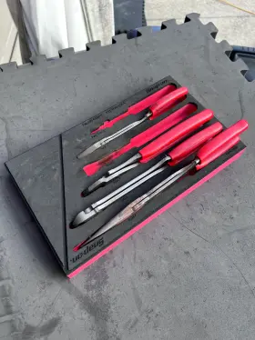 Pl600es2fr Snap-on 6-pc Heavy Duty Pliers Set Red In Foam Missing 2 See Pics