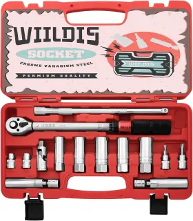 Wd-14sp Wiildis 14 Pcs 3/8 Inch Drive Spark Plug Socket Set Black With Red Coating/marking