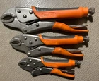 Vintage Pittsburgh 3-PIECE Set Curved Jaw Locking Pliers Orange Handles Used. Price: $20.00.