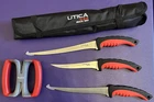 3 Piece Utica Lake Slayer Camp Site Fish Filet Knife Set With Case & Sharpener New. Price: $48.95.