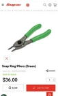Snap On Ring Pliers (green)item No :SRPCR4700G New. Price: $25.00.
