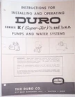 1940'S-50'S Duro Series "k" Water Pumps Super Jet Instruction Booklet New. Price: $45.00.