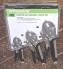 Pittsburgh 3PC. Curved Jaw Locking 5", 7" & 10" Pliers Set - Item #64036 New. Price: $19.96.