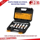 8-PIECE 3/8" Spark Plug Socket Set W/ U-joint, Gapper, 6IN Ext, Sae Metric Crv New. Price: $20.99.