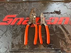 Snap-on Electrical Pliers PWCS9CF & 7 Orange Long Locking Wire Stripper Set Used. Price: $155.00.