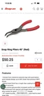 Snap-on Ring Pliers SRPCR9045 Used. Price: $20.00.